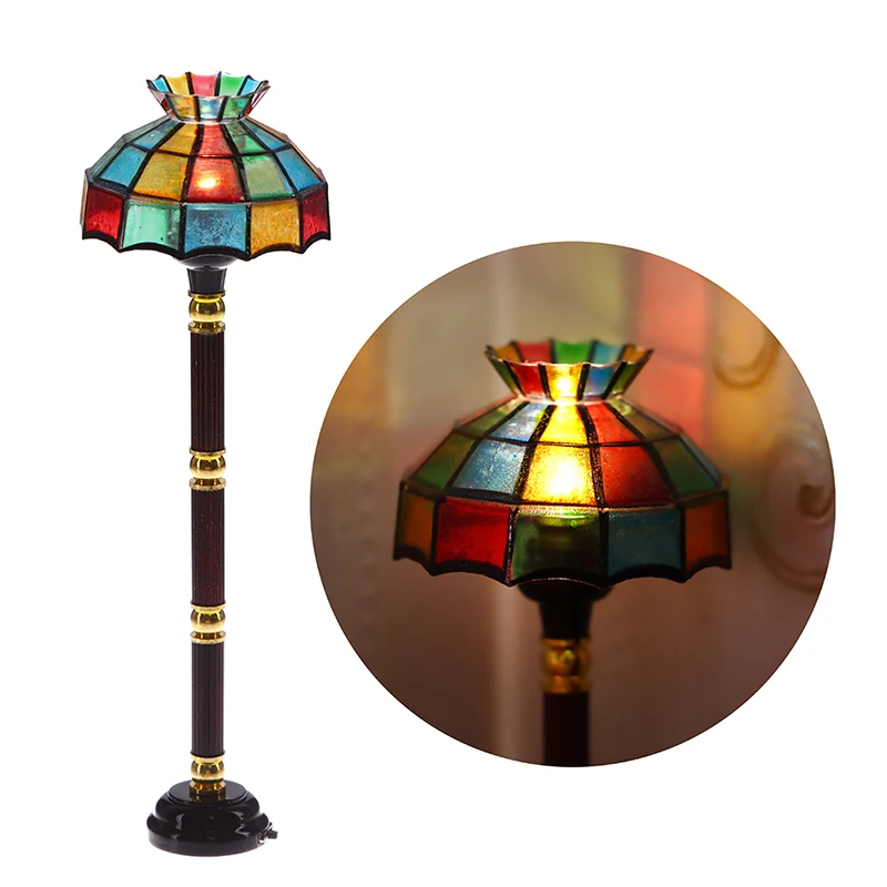 1:12 Colored LED Lamp Floor Lamp Standing Lamp Dollhouse Miniature Lamp Table Lamp Model With ON/OFF Switch Home Decor Toy