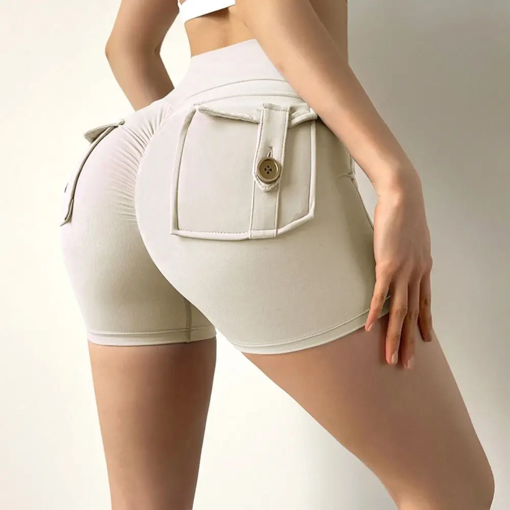 

High Waist Pocket Gym Shorts Push Up Scrunch Yoga Shorts for Women with Pocket Buttocks Breathable Peach Hip Shorts Riding