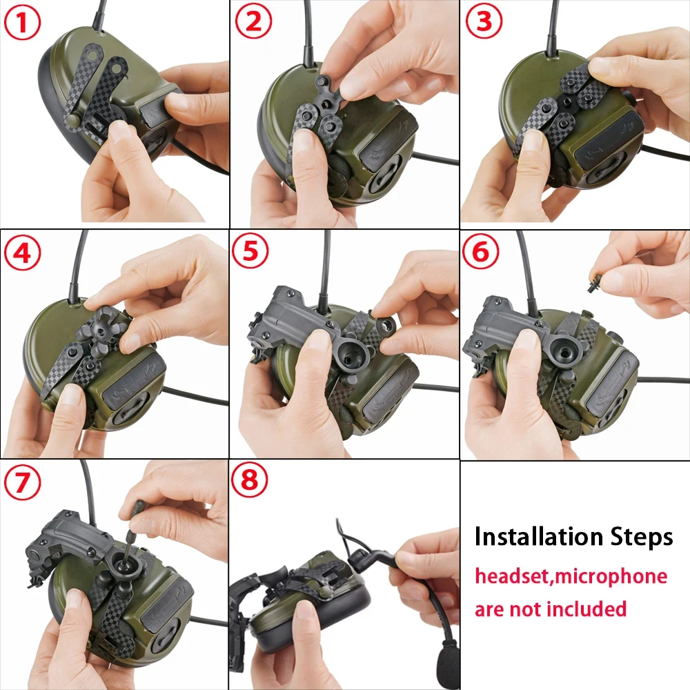 Taktisches Kopfhörer-Adapter-Set, passend für Comtac2/3 Schießen, Gehörschutz, Ohrenschützer, spezielles Tegris-Material