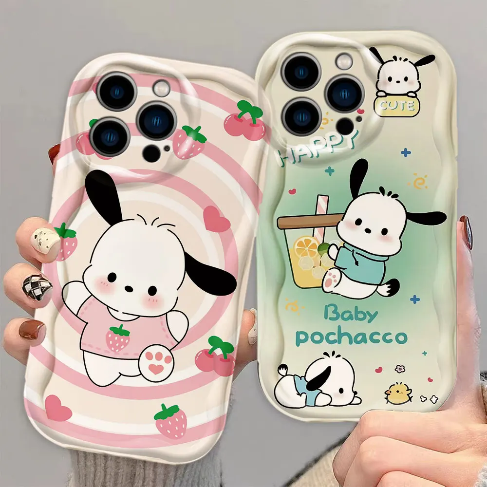 Cute Baby Pochacco 3D Wave Phone Case For iPhone Apple 16 15 14 13 12 11 X XS 8 7 SE Pro Max Plus Soft Silicone Case Cover Funda