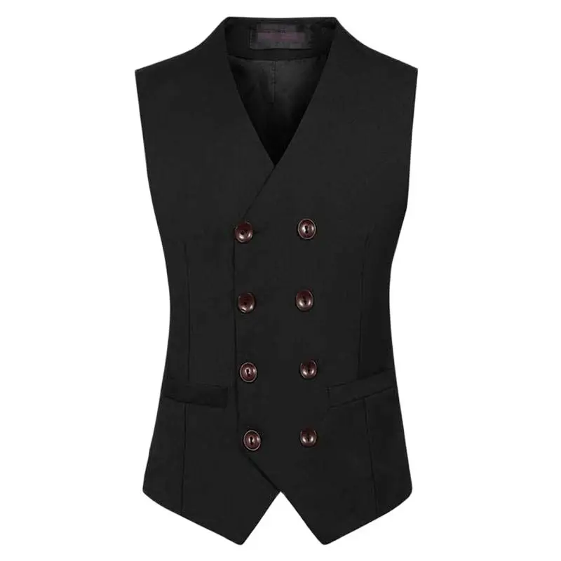 Mens Double Breasted Vest Suit 6XL British Style Classic Dress Vests Mens Waistcoat Colete Wedding Gilet Blazer Designs Black