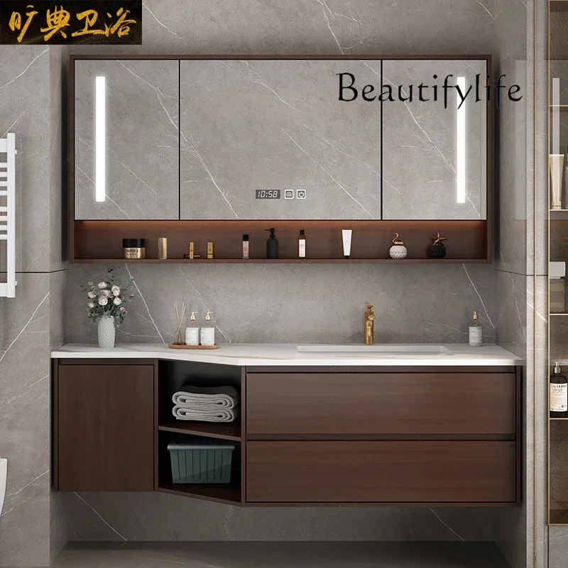 

yj19 New Chinese bathroom cabinet, rock slab oak combination special-shaped corner-cut bathroom washbasin cabinet