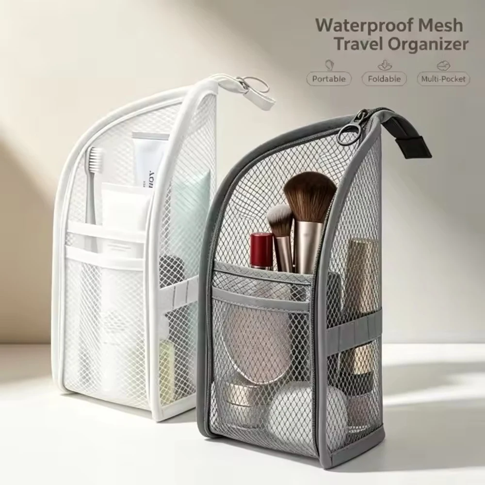Mesh Travel Toiletry Bag Portable Toothbrush Cosmetic Organizer Makeup Brush Storage Pouch Bathroom Wash Pack