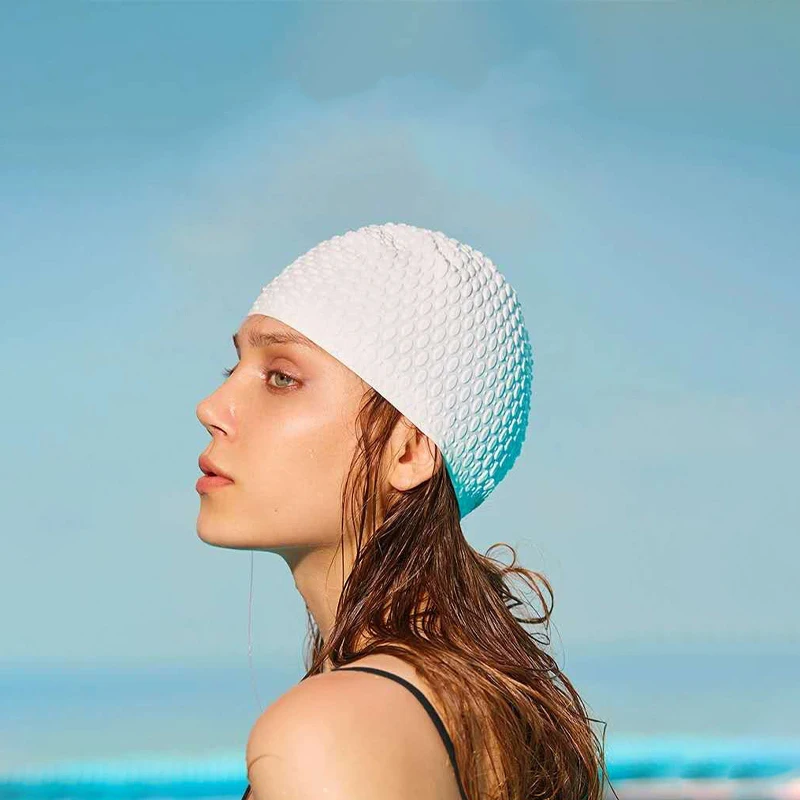 Adult waterproof hair care, solid color, comfortable and atmospheric, female long hair silicone water droplet swimming cap