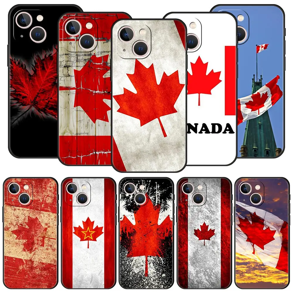 Canada Canadian Flag CA Leaf Phone Case For iPhone Apple 14 13 12 11 Pro Max Mini 7 8 Plus XR XS X SE 2020 Black Silicone Cover