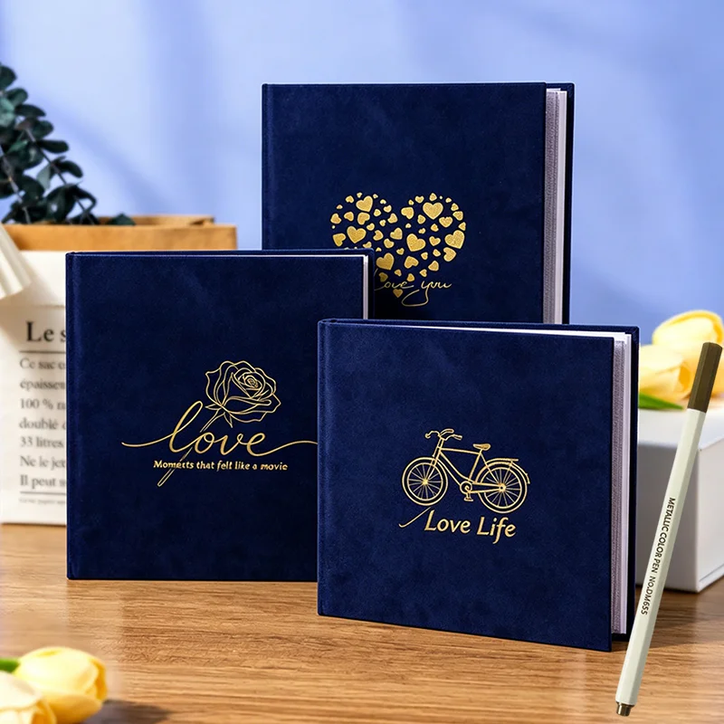 Velvet album: 200 4×6‑inch photos, gold‑stamped, note space & pen, 3 patterns, acid‑free pockets, gift for baby & weddings.