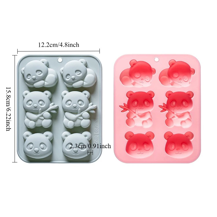 6 Cavity Panda Theme Silicone Mold Cartoon Animal Bamboo Fondant Candy Chocolate Mould Jelly Soap Cake Mold Baking Accessories
