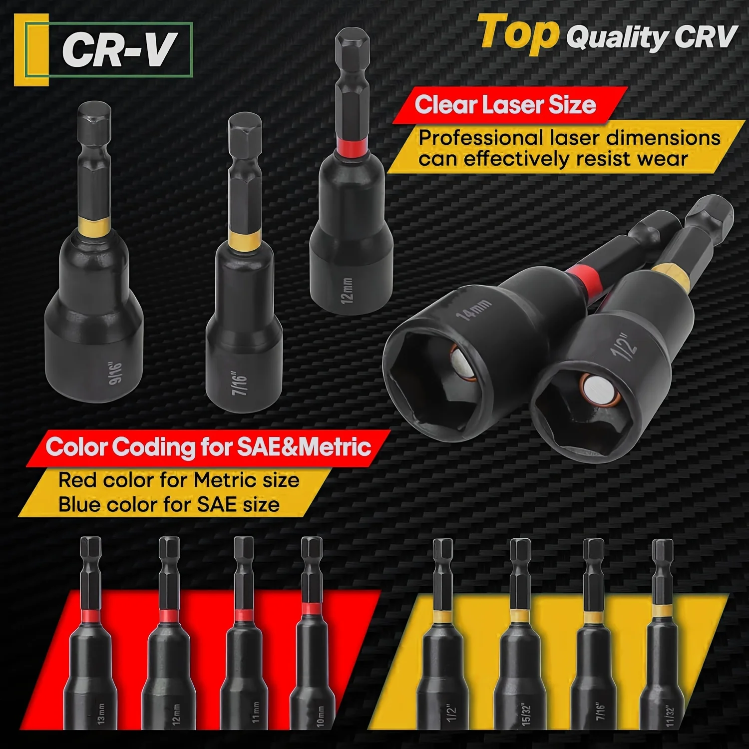 مجموعة مفكات صامولة مغناطيسية مكونة من 29 قطعة - لقمة مثقاب من فولاذ الفاناديوم الكروم مع ساق سداسية مقاس 1/4 بوصة وأحجام SAE ومحول مقبس #4