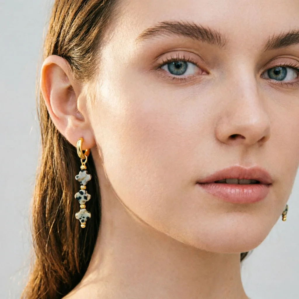 316L Edelstahl Creolen für Damen 2026 Natürlicher Jaspis Herz Mond Stern Anhänger Ohrringe Böhmischer Schmuck – Detail 16