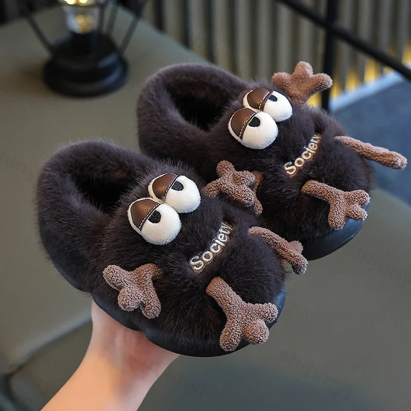 Children Cotton Slippers Cute Fluffy 2025 Winter New House Slippers Warm Comfortable Indoor Cartoon Plush Floor Home Slippers