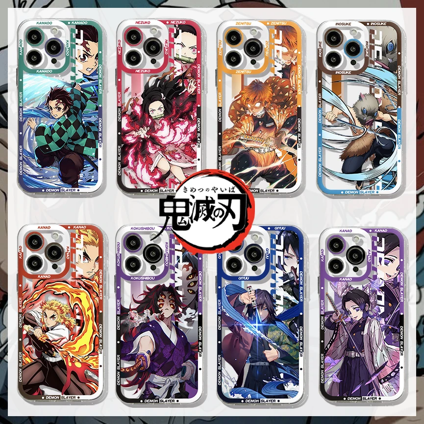 Japan Anime Demon Slayer Phone Case For iPhone 15 14 13 12 Mini 11 Pro Max X XR XS 7 8 SE20 Plus Soft Silicone Transparent Cover