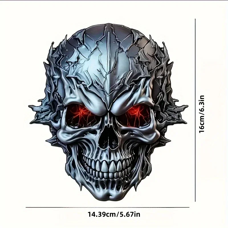 Halloween 3D Metal Skull Decal withRed Glowing Eyes Durable PVC Sticker for Cars Motorcycles Bicycles Self-Adhesive Vinyl Decal image 3