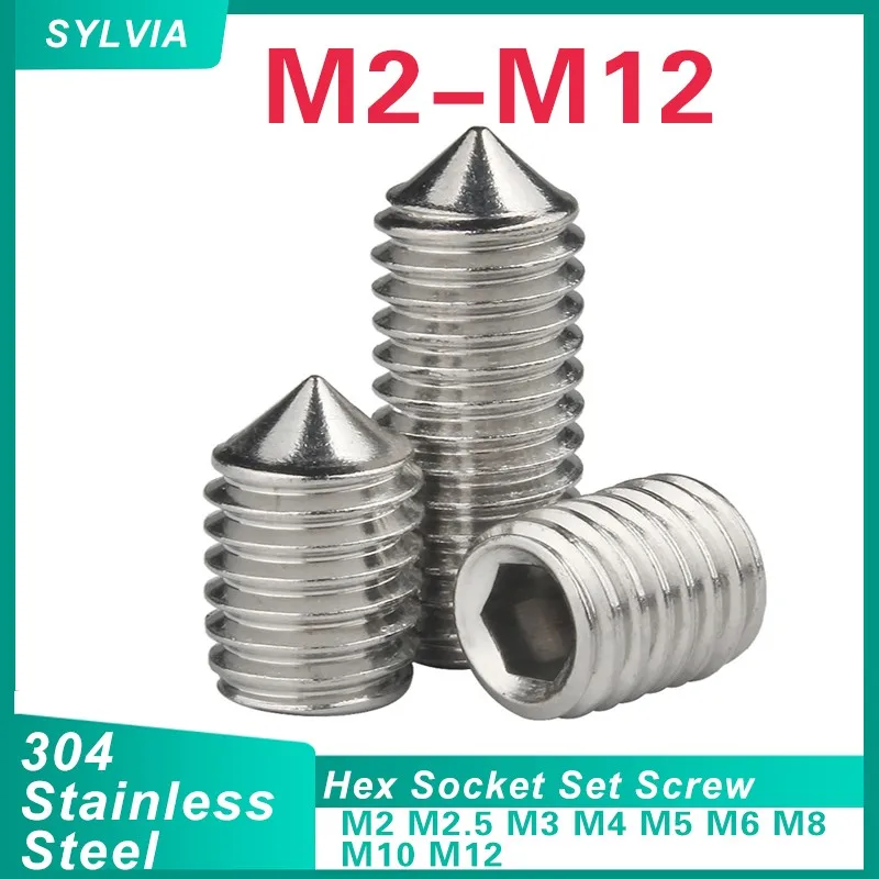 

5/ 10/ 20pcs M2.5 M3 M4 M5 M6 M8 M10 M12 304 Stainless Steel Hex Hexagon Socket Allen Cup Point Grub Screw Set Screw Bolt DIN914
