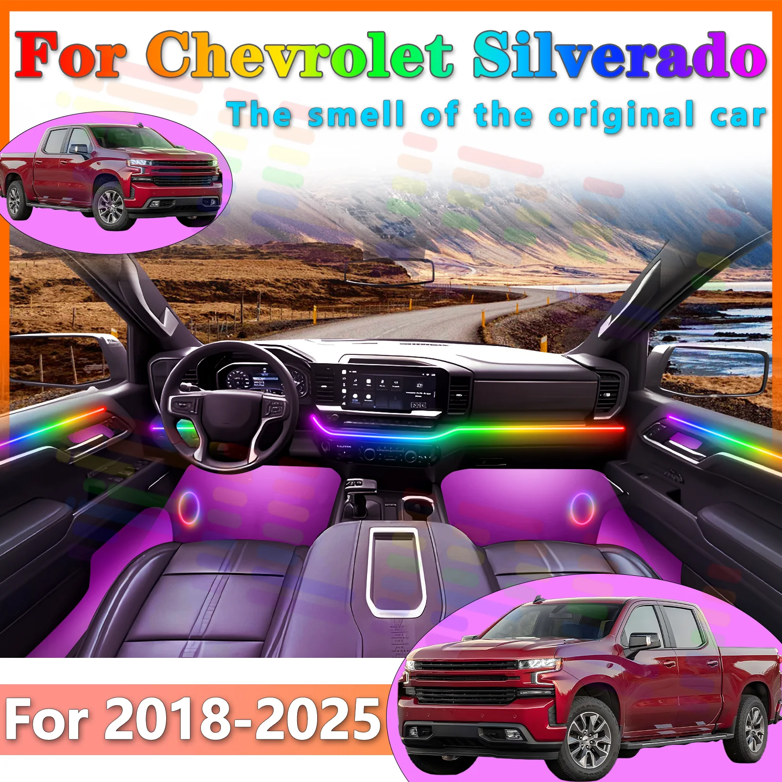 

For Chevrolet Silverado K2XX T1XX 2018-2025 Top-grade Concealed LED Auto Interior Ambient Strips RGB Scene Mode APP-enabled LED