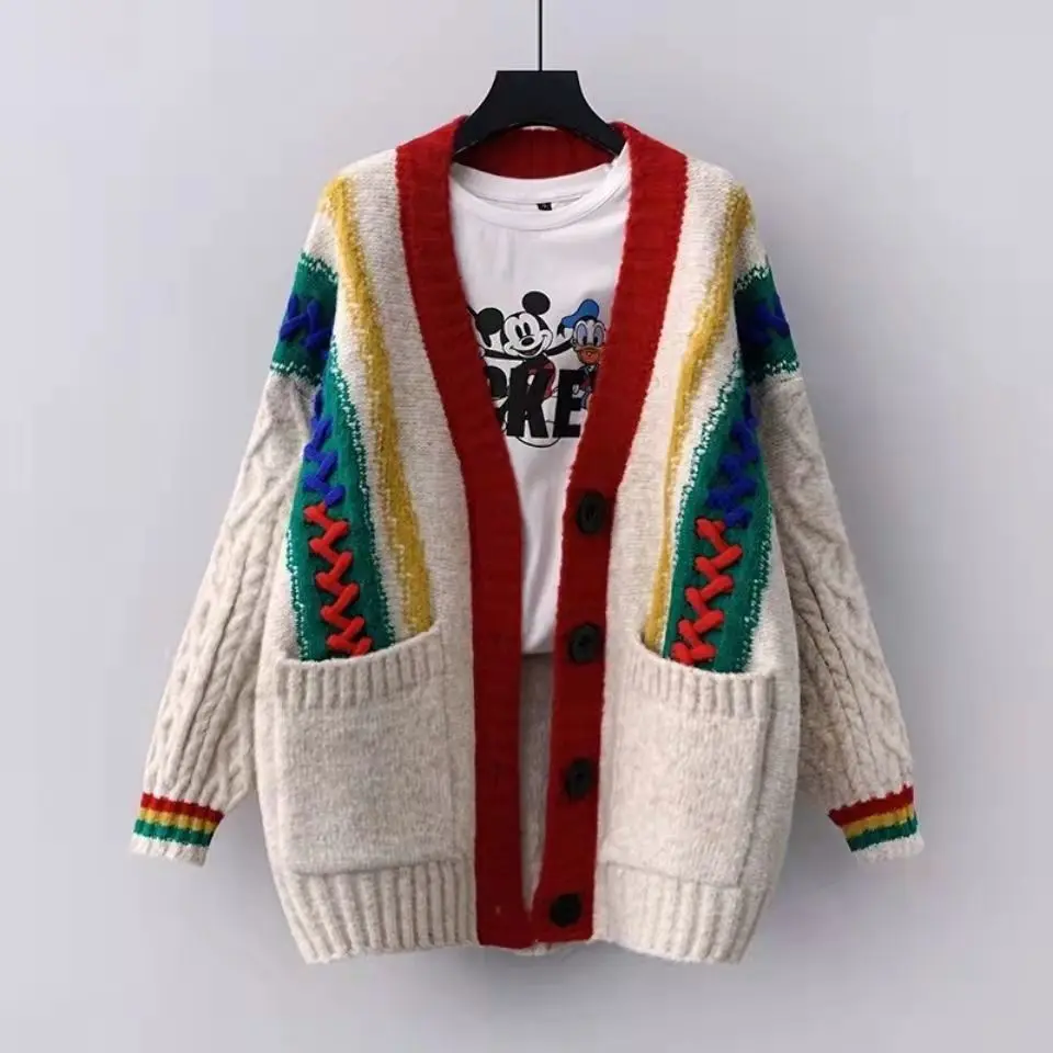 Knitted Ugly Christmas Sweater Knit Sweaters For Men Cardigan Couple Vintage Sweater Cardigans Coat Jacket y2k Men's Clothing 