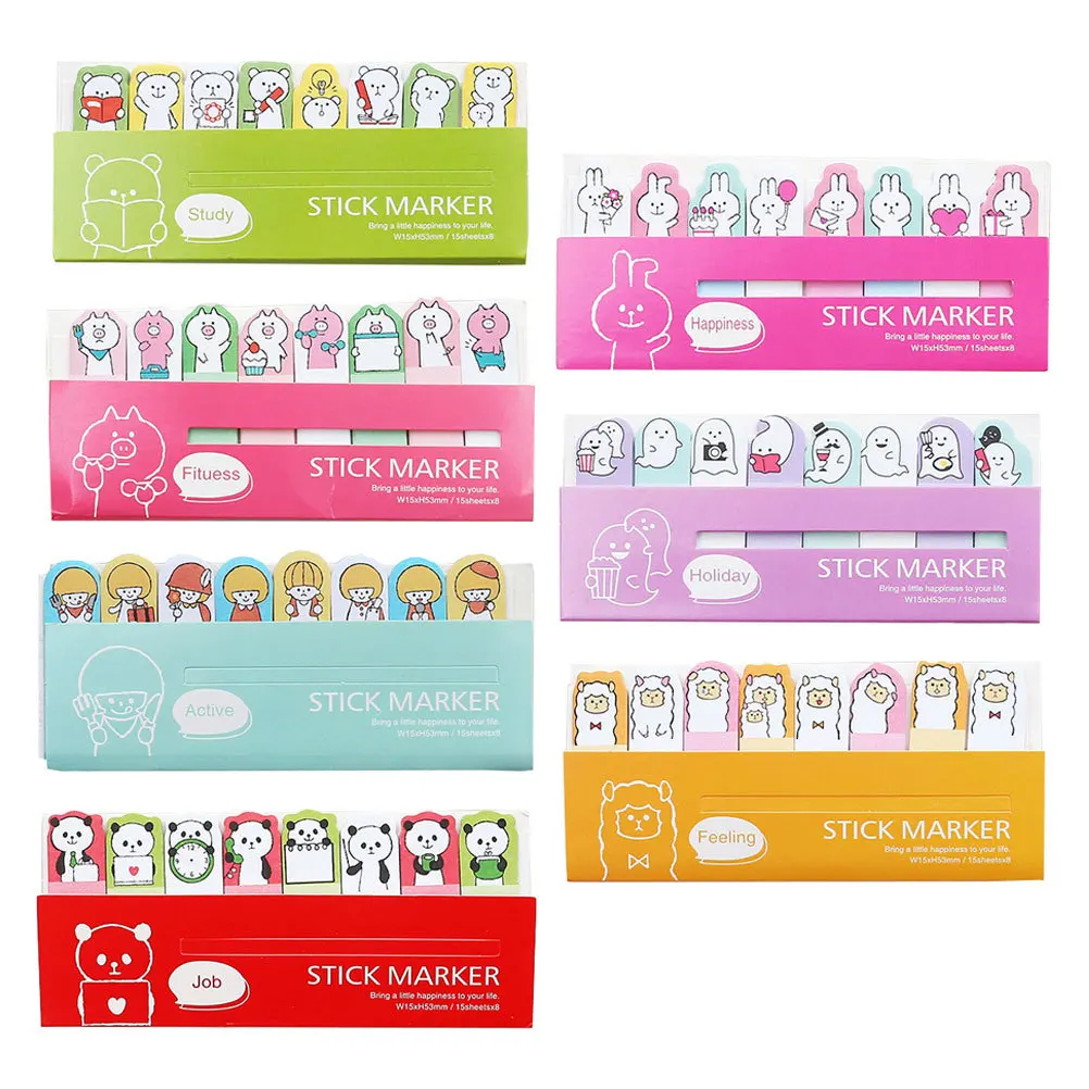 

7Pcs Cartoon Colorful Self-Stick Index Tabs Reusable Sticky Memo Stickers for Books Office Students