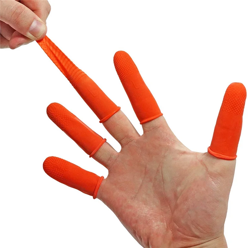 100 pçs borracha antiderrapante berços de dedo laranja descartável berços de dedo protetores para reparo eletrônico durável fácil de usar-y41a