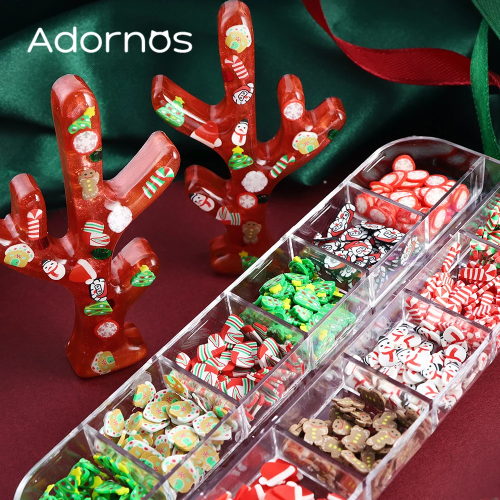 Xmas Soft Pottery Epoxy Resin Filling Christmas Tree Snowflakes Crutches Elk Gingerbread Kawaii Resin Flakes DIY Jewelry Making