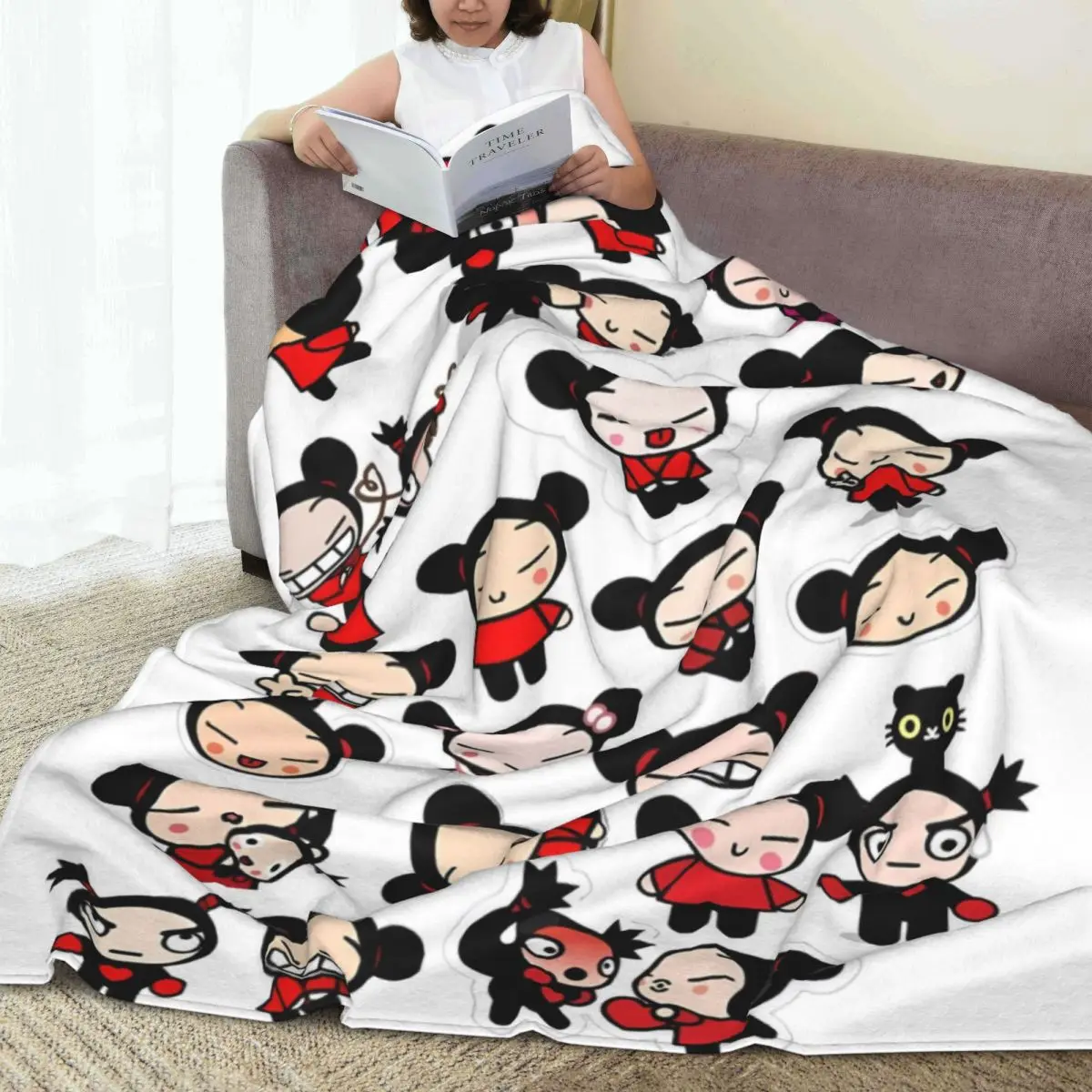 Pucca Garu Collage Warm Soft Blanket Camping Plush Throw Blanket Funny Living Room Flannel Bedspread Sofa Bed Cover