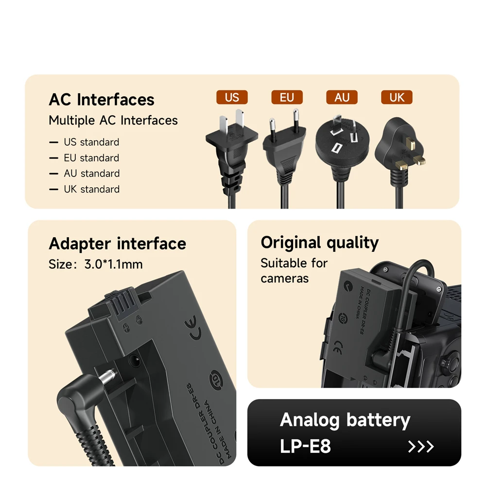 PALO LP-E8 DR-E8 ダミーバッテリーカプラーキット Canon EOS Rebel T5i T4i T3i T2i Kiss X7 X6 X5 X4 700D 650D 600D 550D カメラ用
