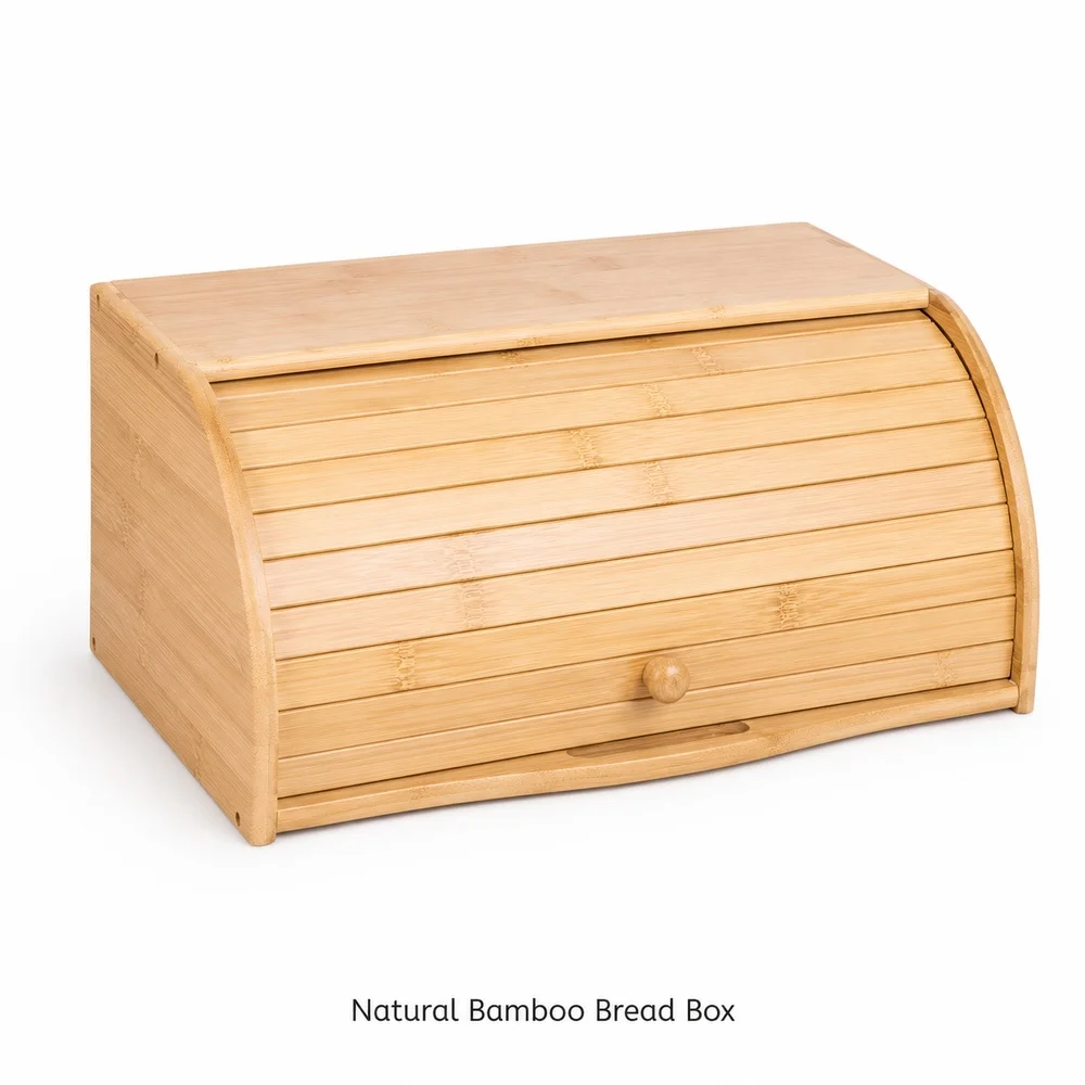 Natural Bamboo Bread Box Roll Top Countertop Food Storage Organizer for Bread Snacks Pastry Dry Food Kitchen Pantry Cabinet