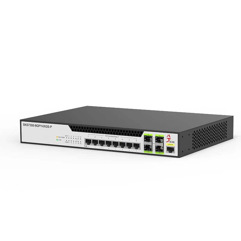 XikeStor 12 Port 2.5G L2 Managed PoE Switch 8 2.5G RJ45 & 4 10Gbps SFP+ Ports WEB/CLI Management Port Aggregation VLAN Division