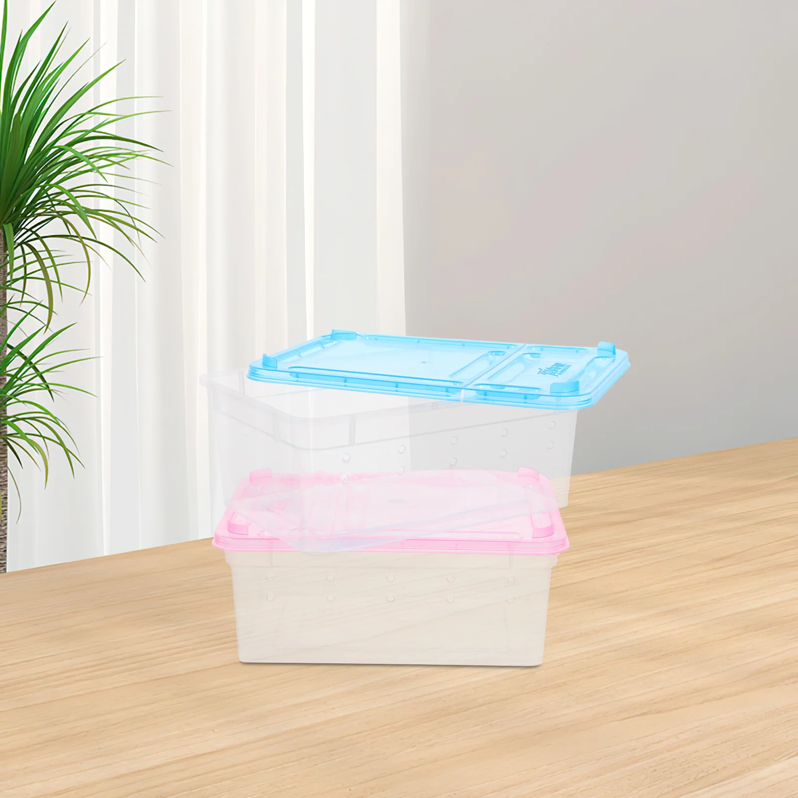 

2pcs Feeding Box Portable Breathable Reptile Cage Transparent Plastic Breeding Container For Gecko Snake Tortoise Snail