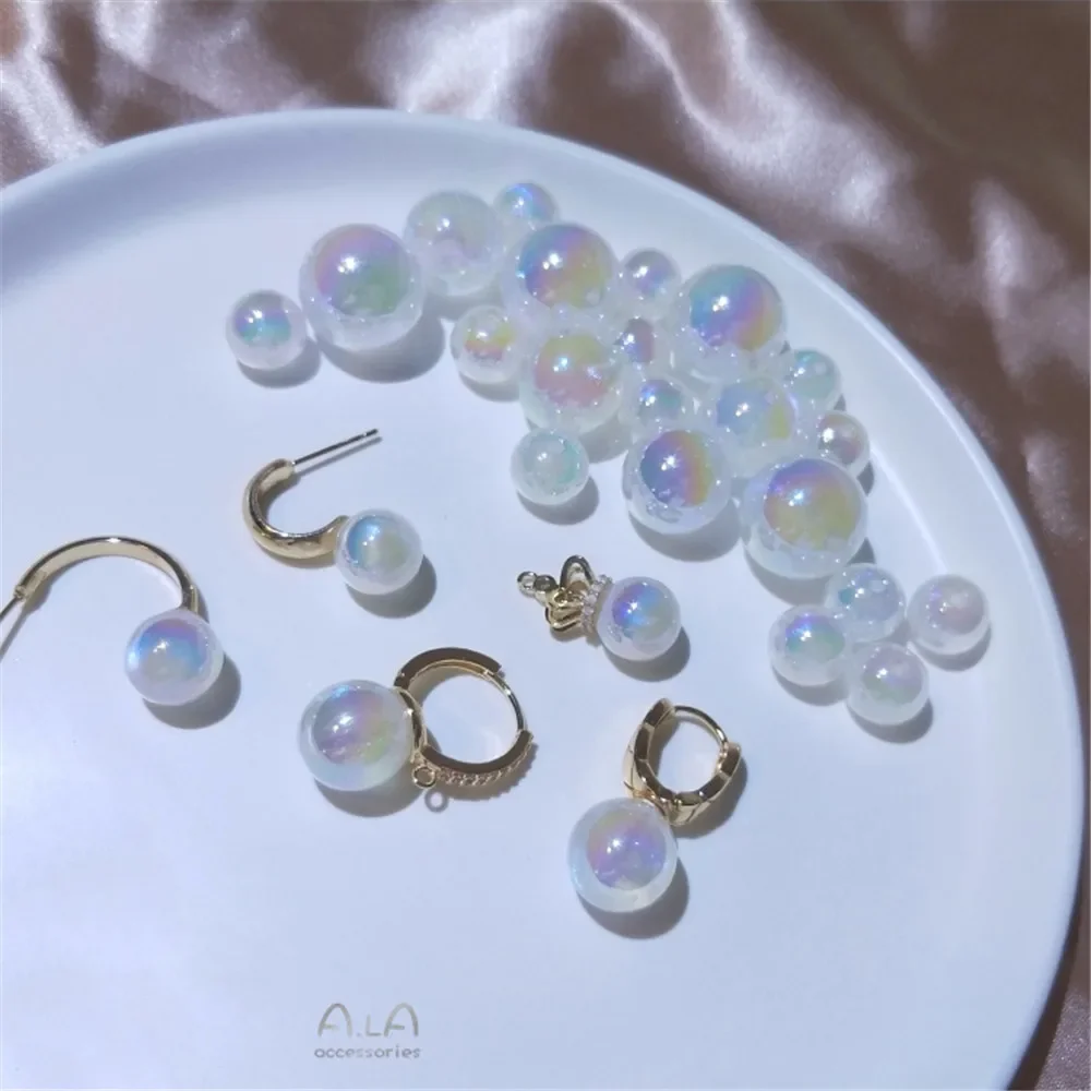 Mermaid Pearl Dazzle Aurora Bubble Round Bead Half Hole Through Hole DIY Accessories Bracelet Earrings Material