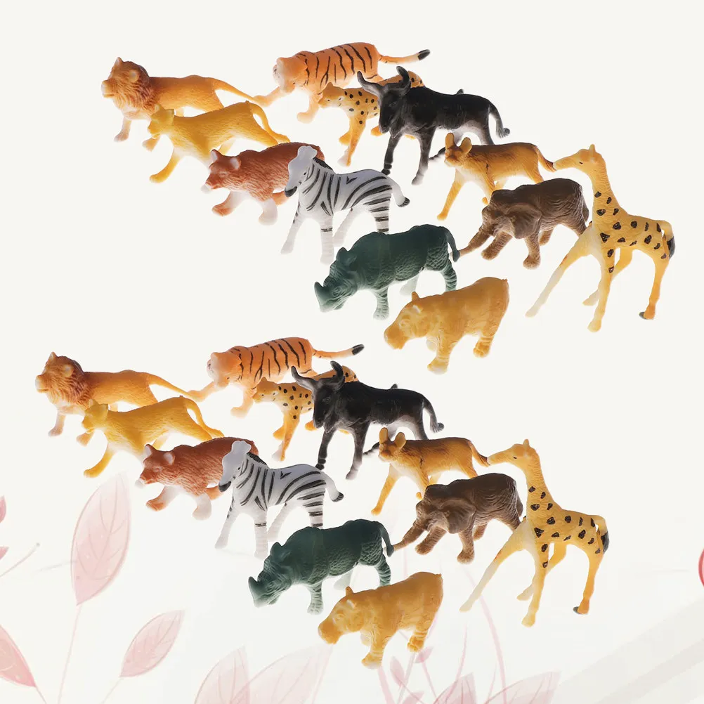 48Pcs Wild Animal Simulation Set Tiger Lion Giraffe Vivid Solid Decoration Desktop Home Office Adornment Educational Gift