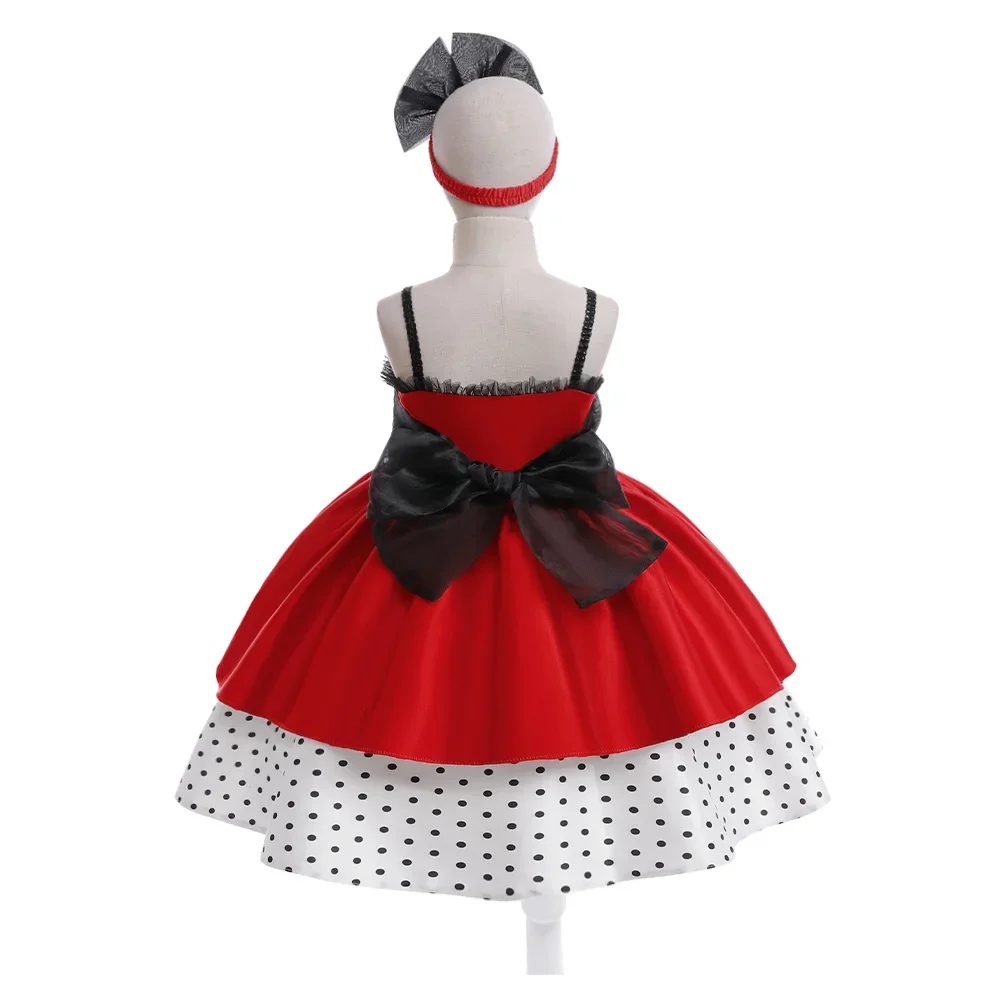 Czerwona Sukienka dla Dziewczynki na Kwiaty Księżniczka Kostium Halloween Dzieci 4-10 Lat Karnawał Kropki Cosplay Sukienka na Imprezę dla Dziewczynek Kokarda Nowy Rok