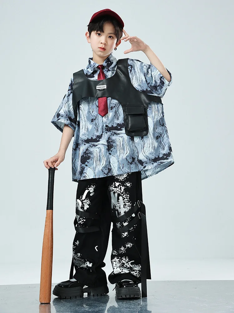 Kid Hip Hop Clothing Vintage Floral Shirt Vest Top Black Print Casual Straps Baggy Pants for Girl Boy Jazz Dance Costume Clothes