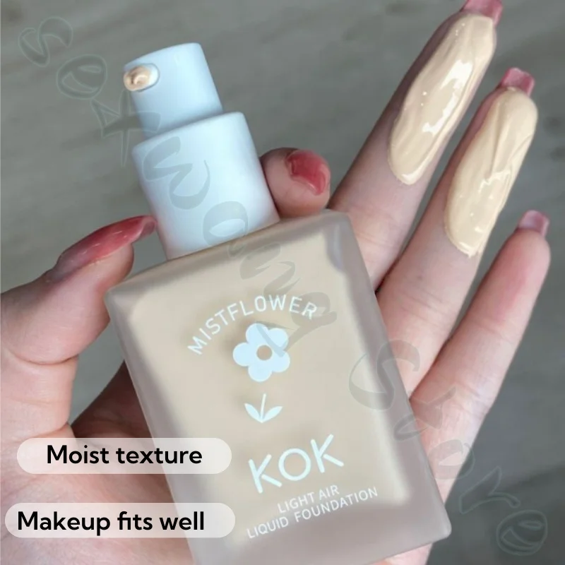 KOK Huahua Air Liquid Foundation is hydrating and moisturizing, covering blemishes, invisible pores, natural and light 38g