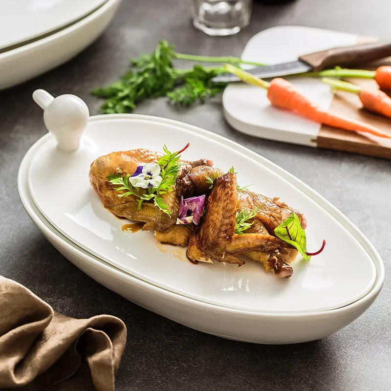 

Roast Duck Plate Ceramic Special-shaped Plate Restaurant Heating Chinese Sliced Duck Plate Restaurant Special Platter