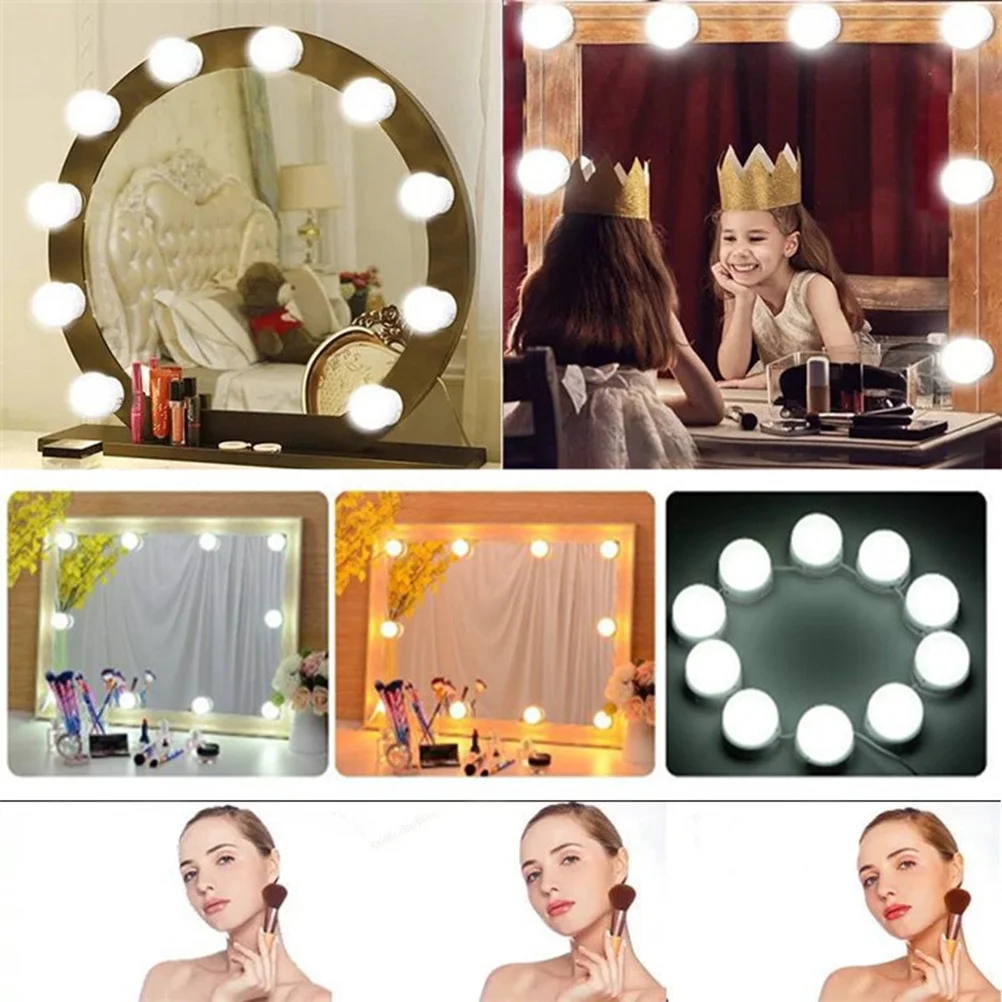 10 szt. LED-owych listew oświetleniowych do lustra kosmetycznego, lampki do lustra do makijażu z trzema temperaturami barwowymi do łazienki, toaletki, na ścianę
