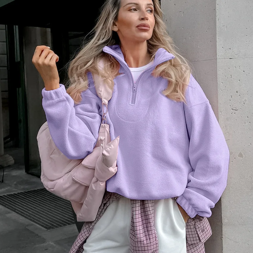 Damska bluza rozpinana na zamek, różowa, uniwersalna, oversize, z kapturem, styl Y2K, streetwear, polarowa kurtka zimowa.