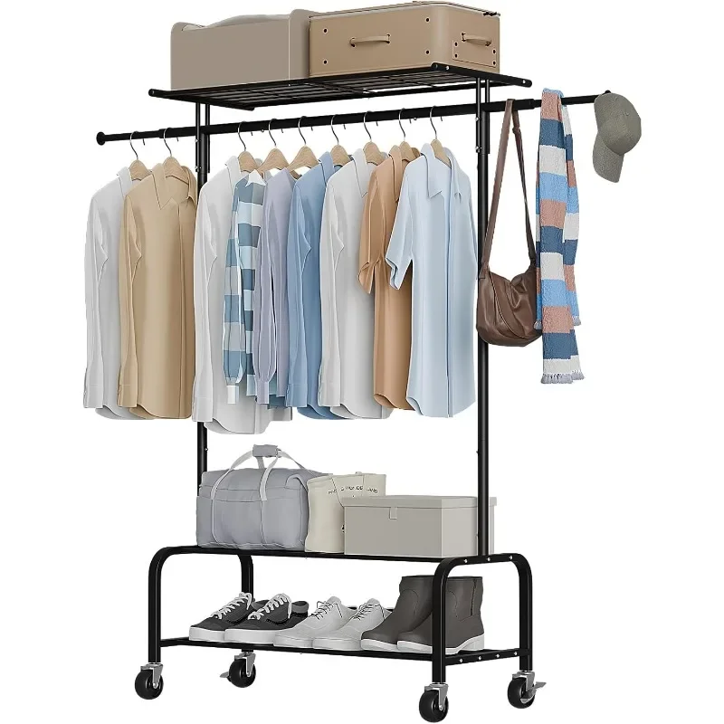 Clothing Rack with Strong Bearing Capacity for Hanging Clothes Multi-functional Wardrobe with Retractable Clothes Rods