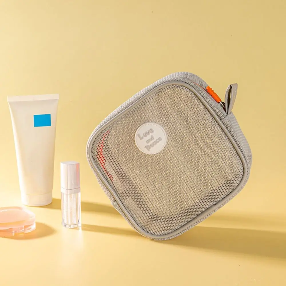 

Portable Square Mesh Makeup Bag Visable Zipper Transparent Cosmetic Bag Coin Purse Organizer Case Toiletry Storage Bag Outdoor