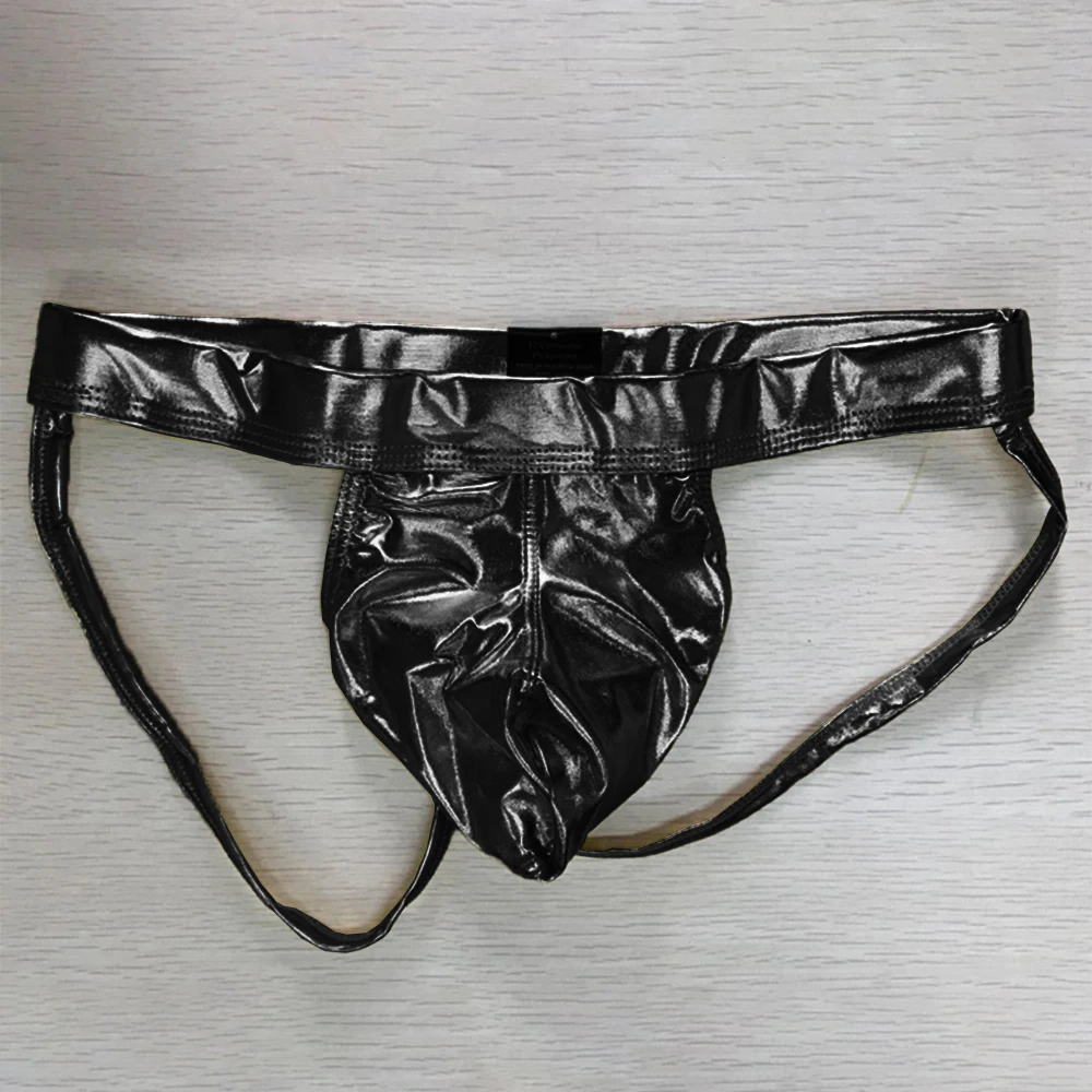 Men Erotic Panties Patent Leather U-Bulge T-Pants Low Rise Exposed Butt Underpants Men Sissy Pouch Thong Sexy Tоy Mens Underwear