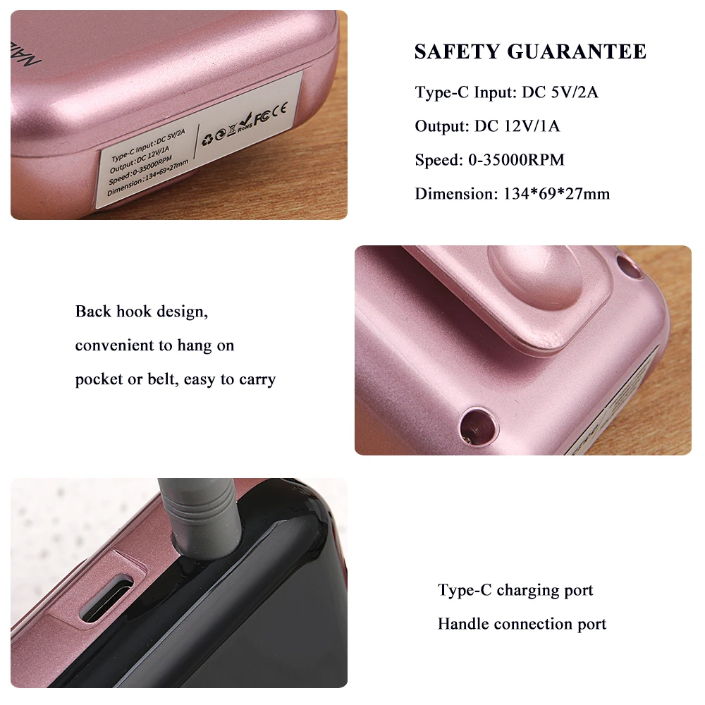 Profesjonalna bezrdzeniowa wiertarka do paznokci akumulatorowa elektryczna pilnik do paznokci 35000 obr./min do domowego salonu manicure i pedicure