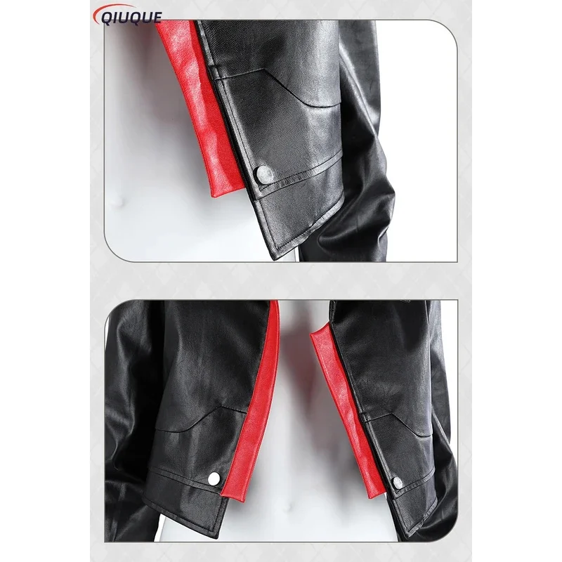 2025 11 Arcane 2 Vi 코스프레 의상 가발 게임 LOL 여성용 블랙 PU 가죽 코트 여성 재킷 변장 탑 할로윈 카니발 파티