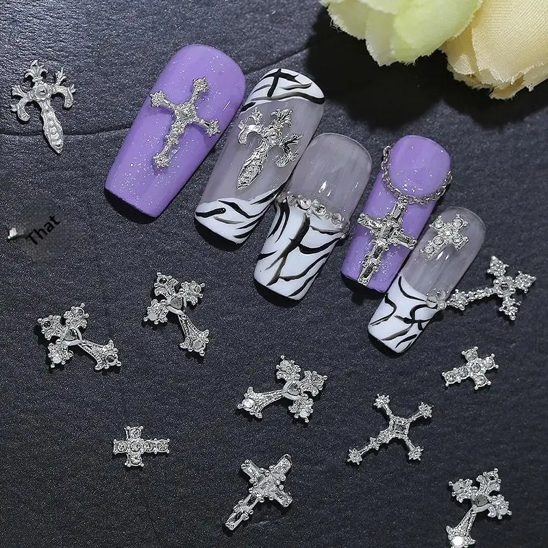 30Pcs Boxed Cross Nail Art Charms Alloy White K Diamond Metal Nail Decorations for Salon Home DIY Manicure