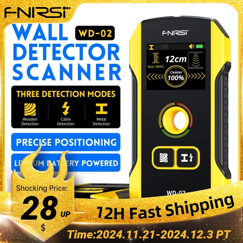 FNIRSI WD-02 Wall Detector Stud Finder New Design Positioning Hole TFT Display AC Live Cable Wires Metal Wood Stud Wall Scanner