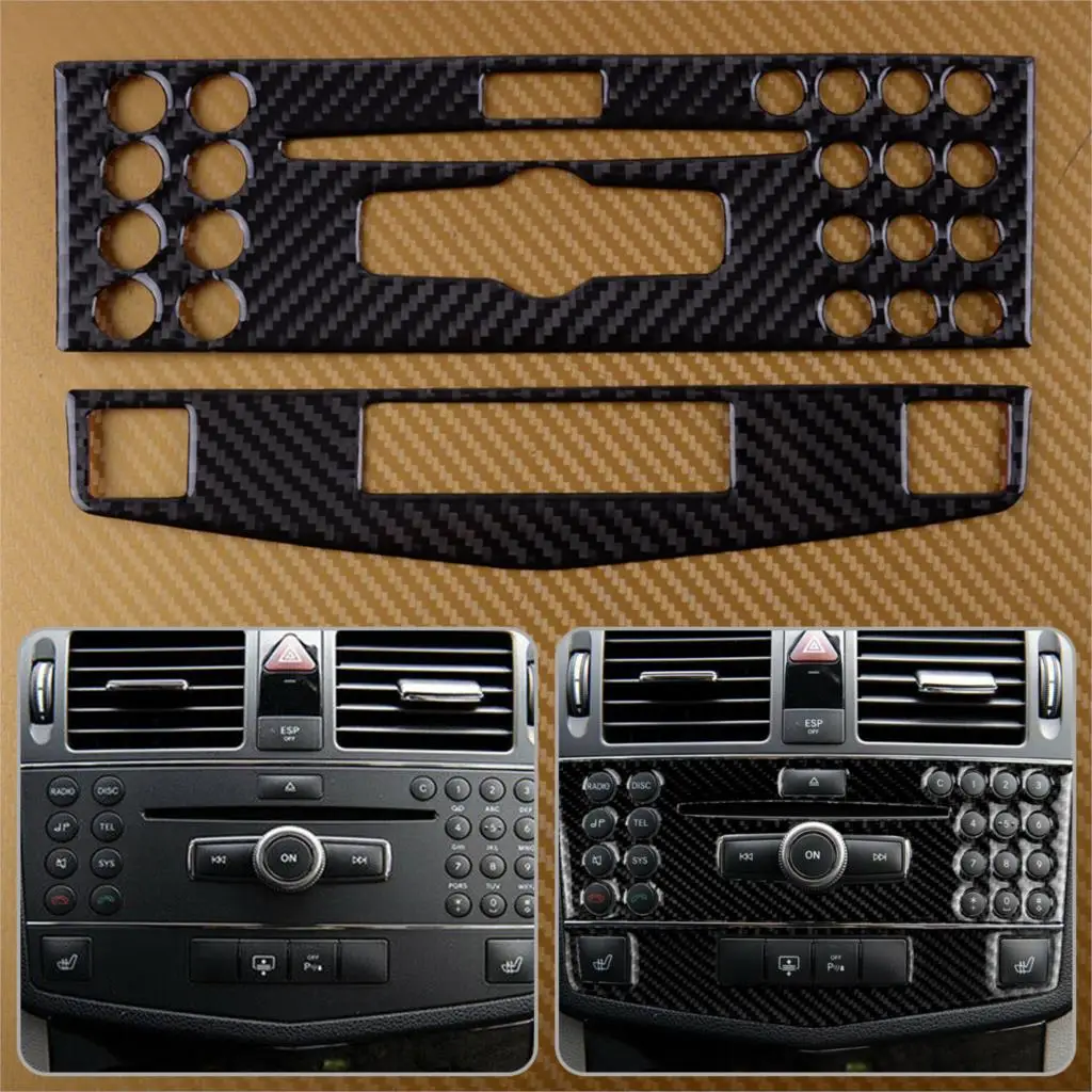 2PCS Car Epoxy Carbon Fiber Style Console CD Panel Cover Fit for Mercedes-Benz C Class W204 2007 2008 2009 2010
