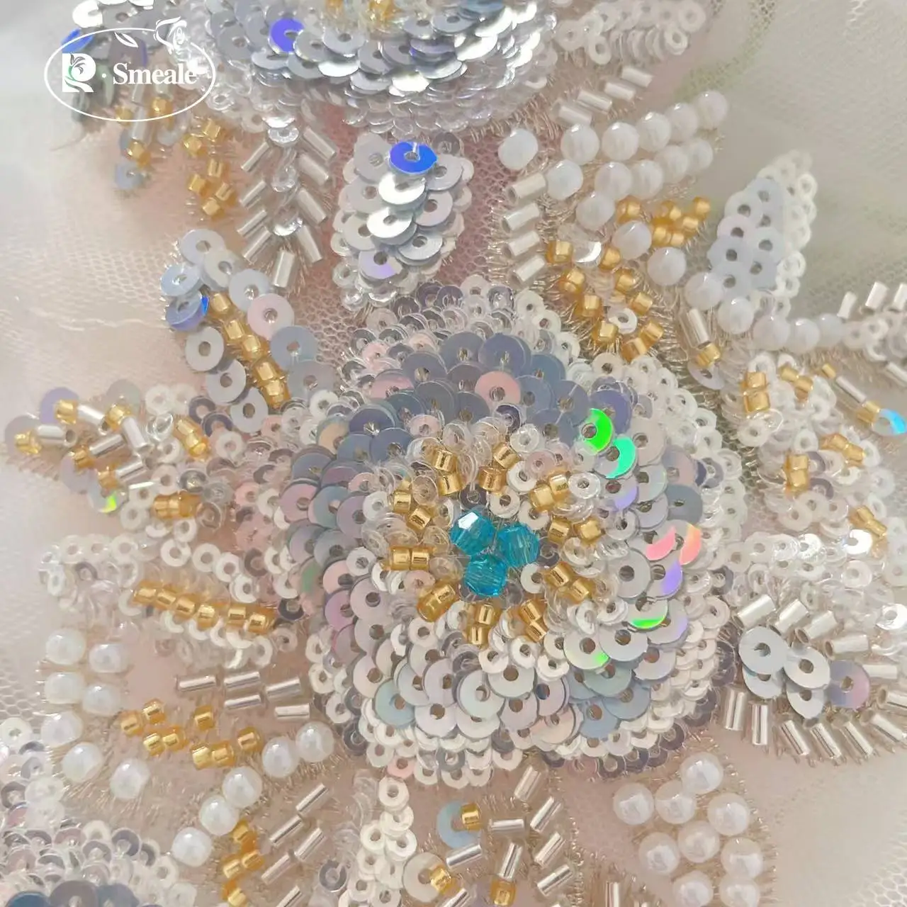 1 Paar. Mehrfarbige silberne Perlenblume. Glänzende Pailletten-Applikation, Stickerei-Patches, DIY Nähen von Kinderbekleidungsmaterialien RS24599 – Detail 5