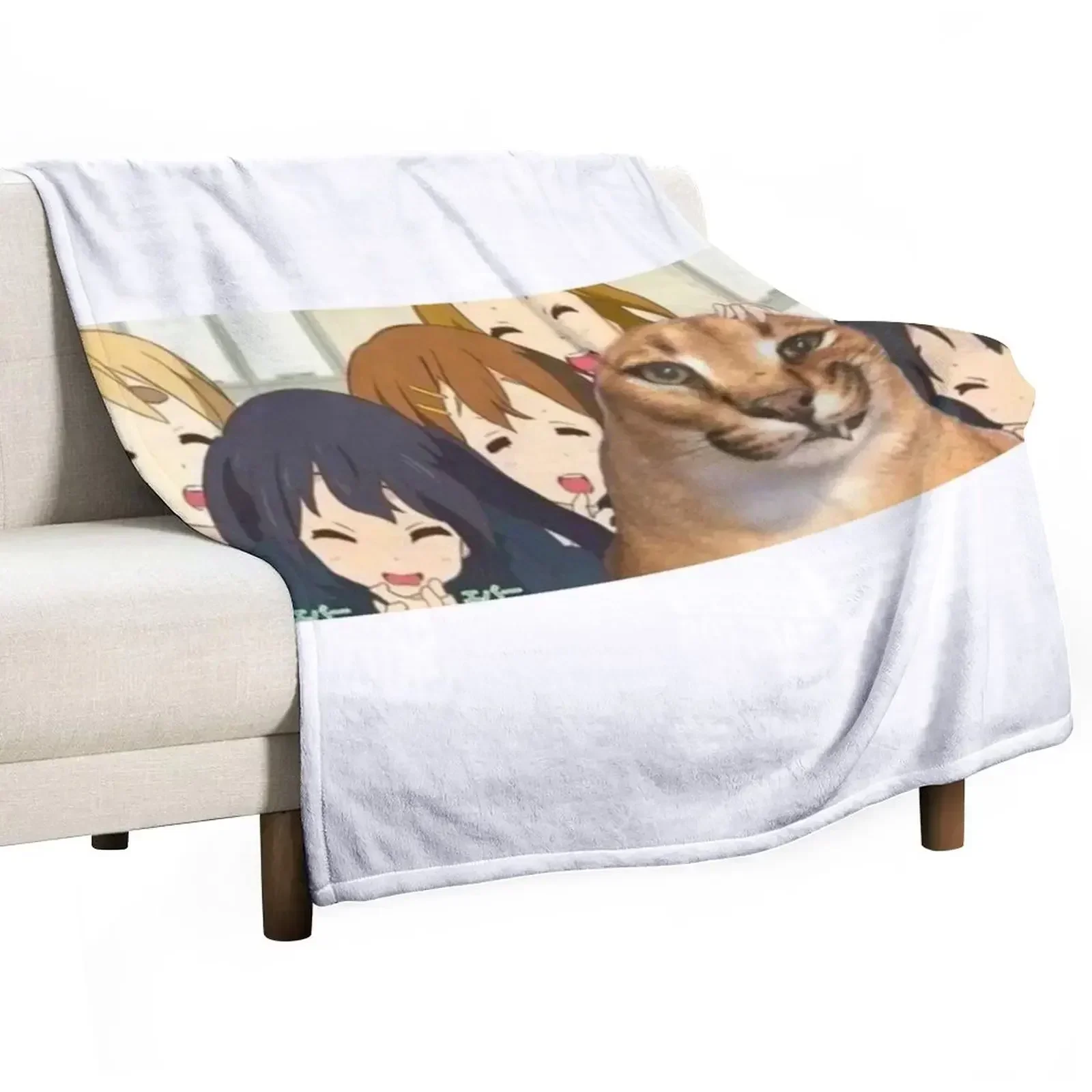 

big floppa and anime girls Throw Blanket Soft Solid Color Blanket for Couch Bed