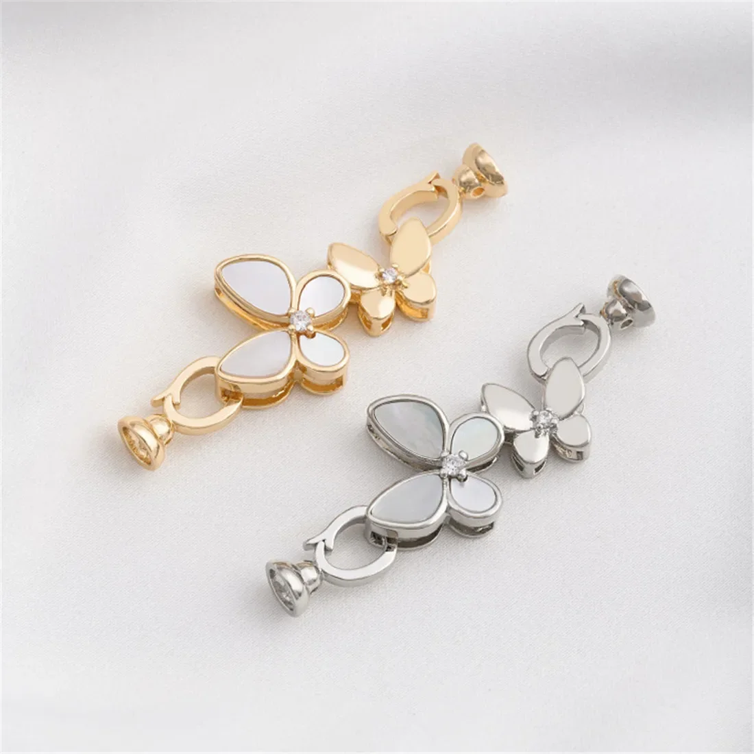 14K Gold-Color Natural White Butterfly Oyster Double-ended Buckle DIY Handmade Pearl Necklace Sweater Chain Connecting Buckle