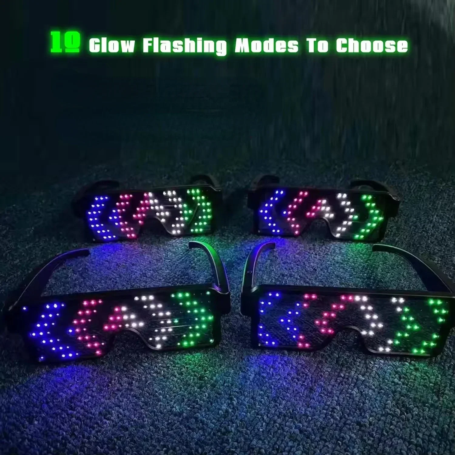 

LED Glasses Luminous Flashing Light 10 Glow Flashing Modes for Halloween Birthday Rave Music Performance Props Screen Display