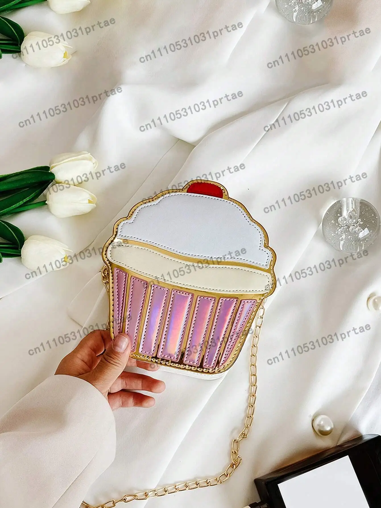 1 Pc Fashion Children Personalized Ice Cream Cake Shape Messenger Bag Shoulder Bag Purse Portable Versatile Zip Closure Candy Ba