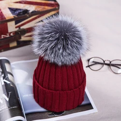 Hot Winter Big Real Fur Pompoms Knitted Beanies Caps New Thick Warm Knit Hats  For Girls Women Boy and Child Hat Men