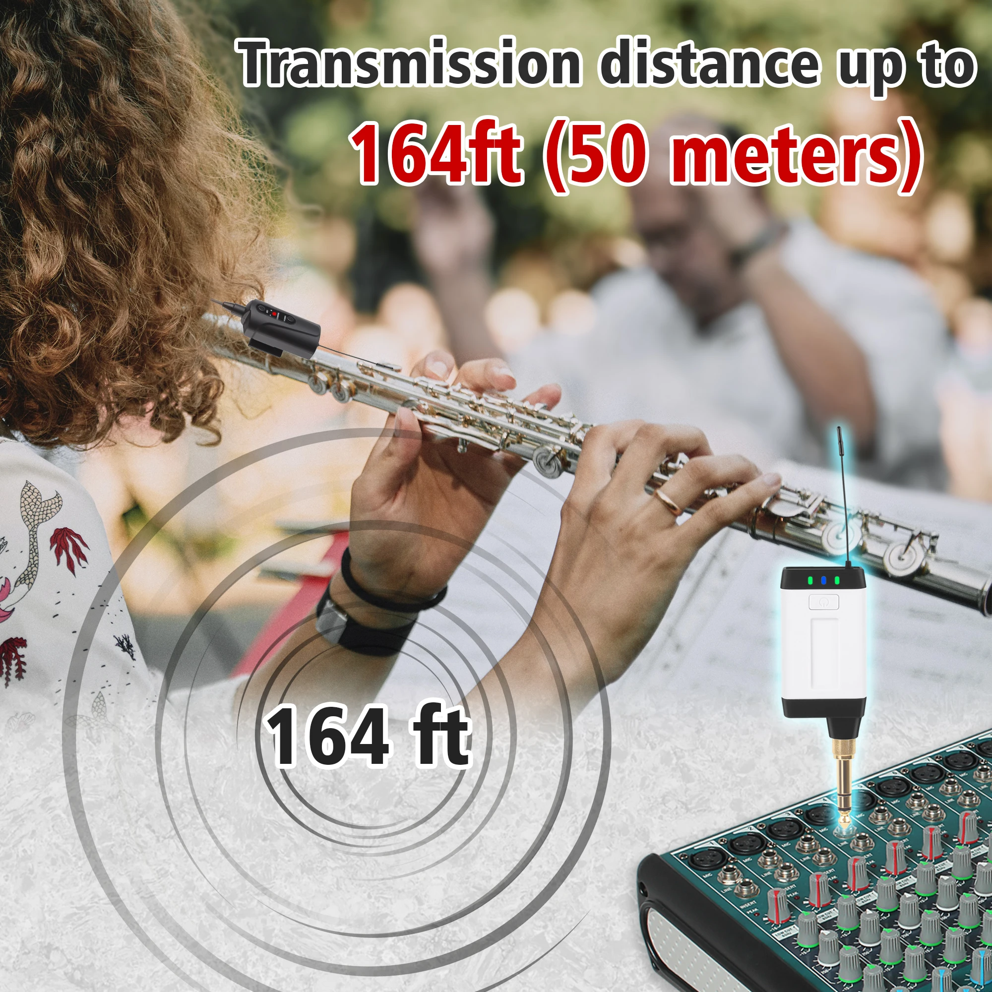 Flute  Double Microphone   Q2/DT-5 Instrument UHF Wireless Mic Micro-Gooseneck Pick Up Receiver and 2 Transmitter System